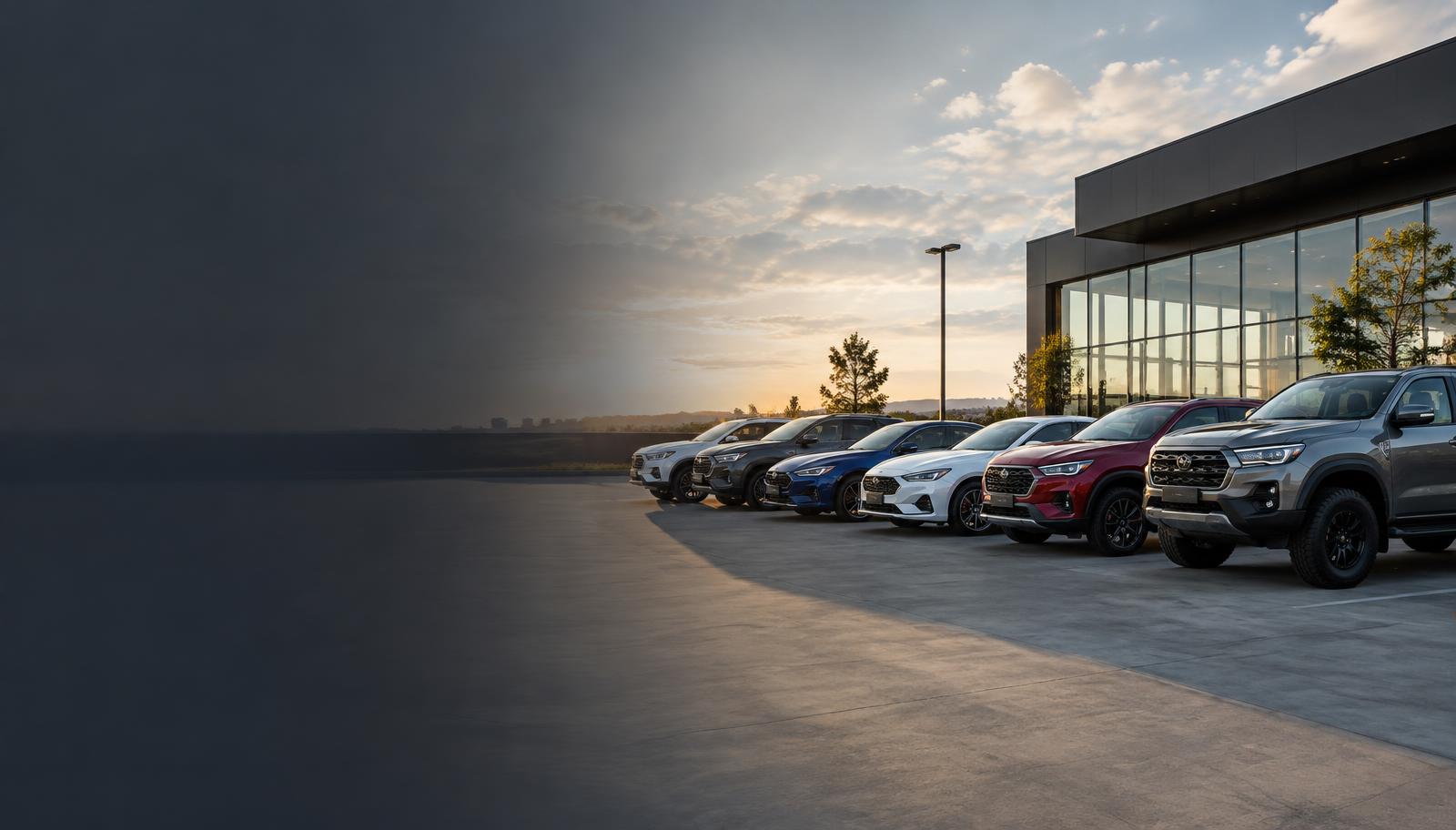 Premium vehicle showroom with a specialist reviewing inventory on a tablet